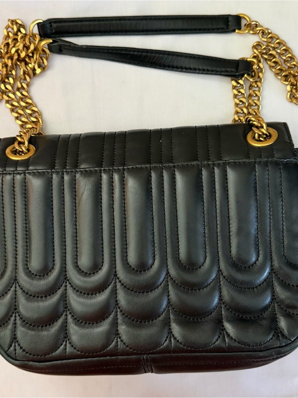 Michael Kors Black Quilted Floral Leather Chain Shoulder Bag Gold Medium - Picture 2 of 7